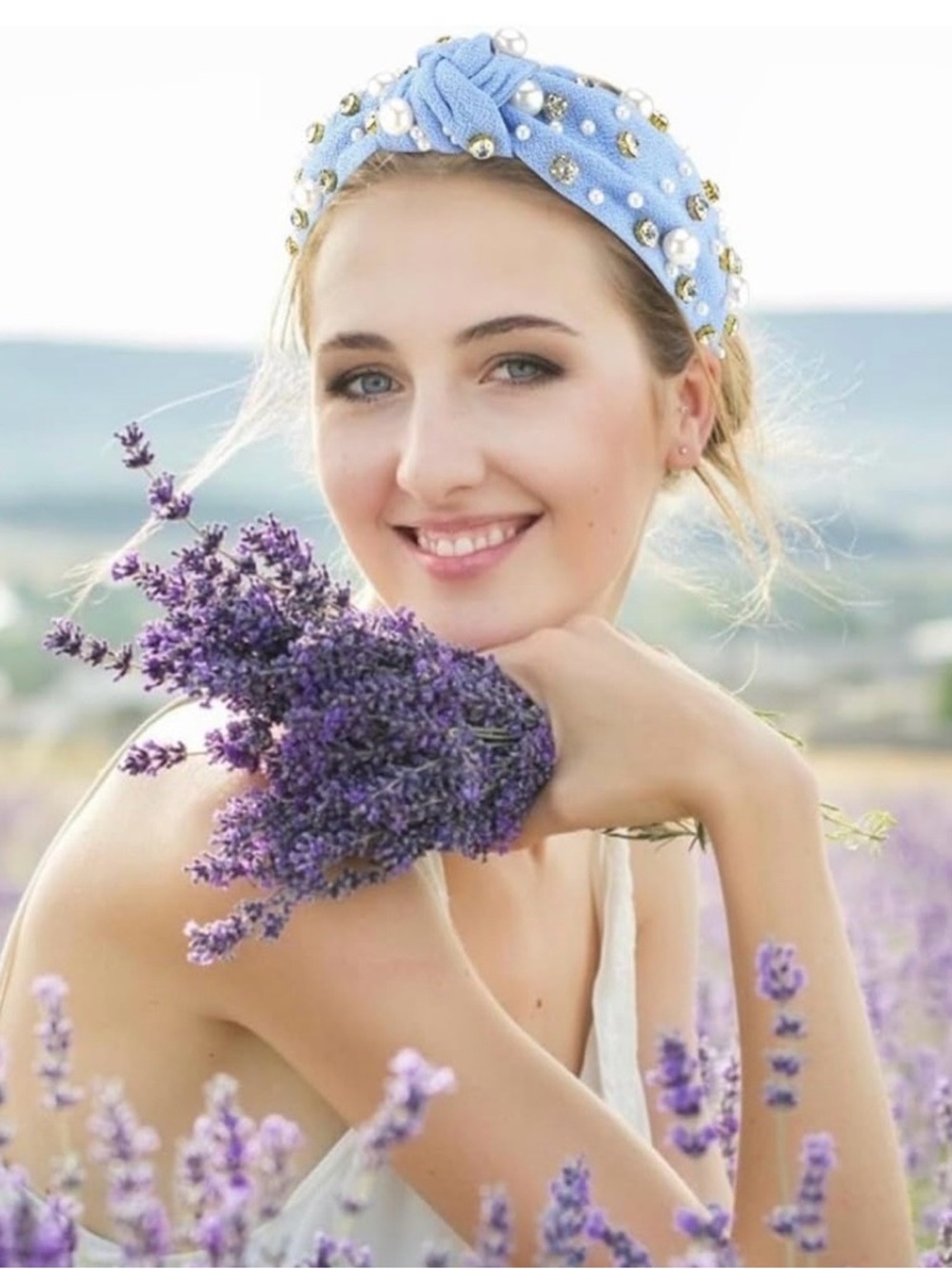 New! Light Blue Pearl & Crystal Embellished Headband (NWT)